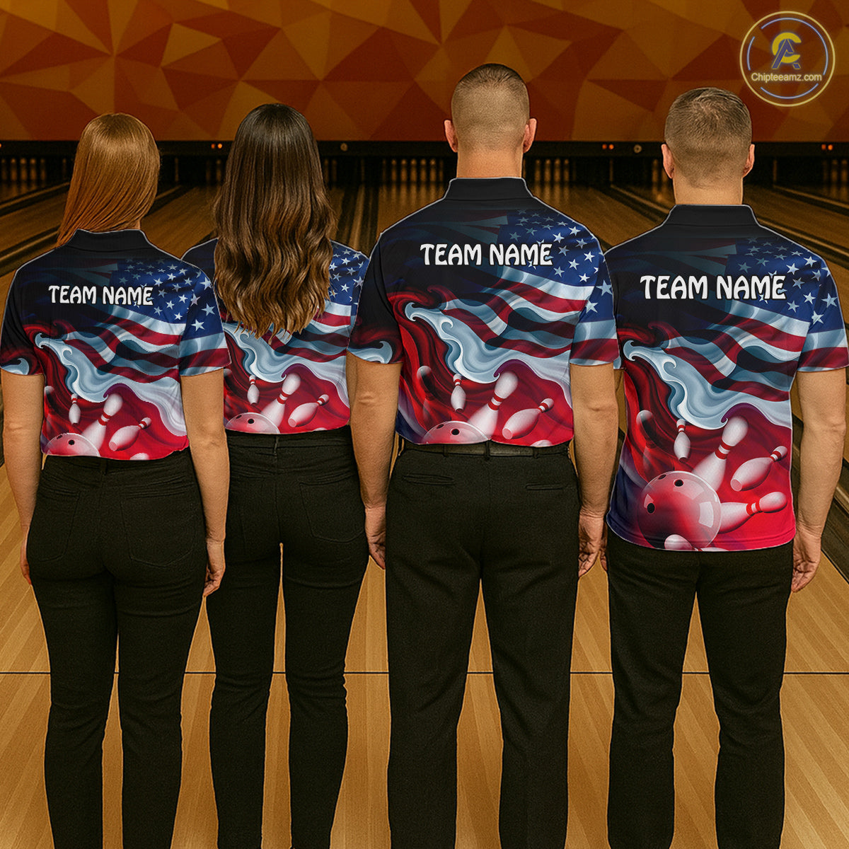 Personalized American Flag Bowling Shirt for Womens Custom Bowling Pattern Team Jersey Shirt YYD0021