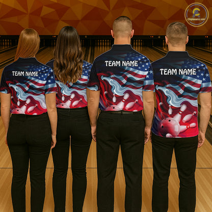 Personalized American Flag Bowling Shirt for Womens Custom Bowling Pattern Team Jersey Shirt YYD0021