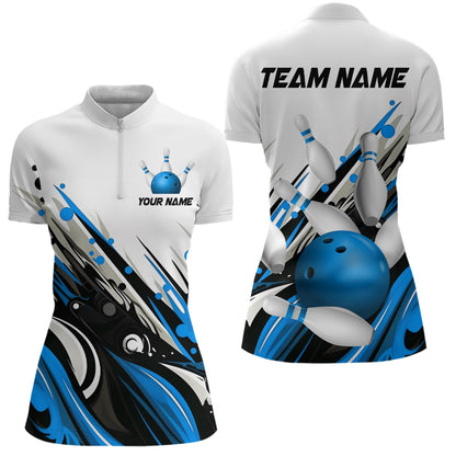 Bowling Quarter Zip Shirts For Women Custom Name Bowling Ball Energy Art Team Jersey Shirt YYD0066