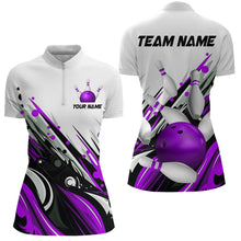 Load image into Gallery viewer, Bowling Quarter Zip Shirts For Women Custom Name Bowling Ball Energy Art Team Jersey Shirt YYD0066
