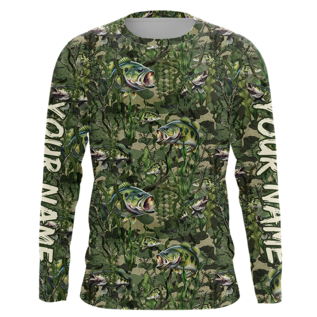Largemouth Bass Fishing Camouflage Algae Pattern Customize Shirts For Men And Women Personalized Fishing Gift YYD0026
