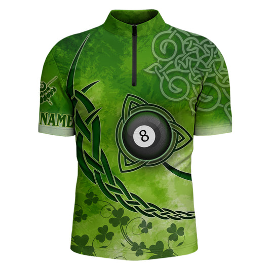 Billiard Celtic Irish Shamrock Men Quarter-Zip Shirts Custom Name Billiard Shirt Design | Green YYD0028