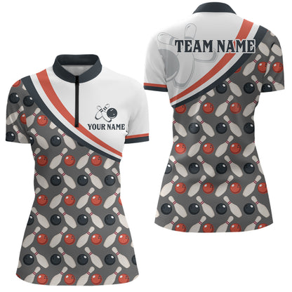 Personalized Bowling Quarter Zip Shirts For Women Custom Bowling Pattern Style Team Jersey 1/4 Zip Shirts YYD0029