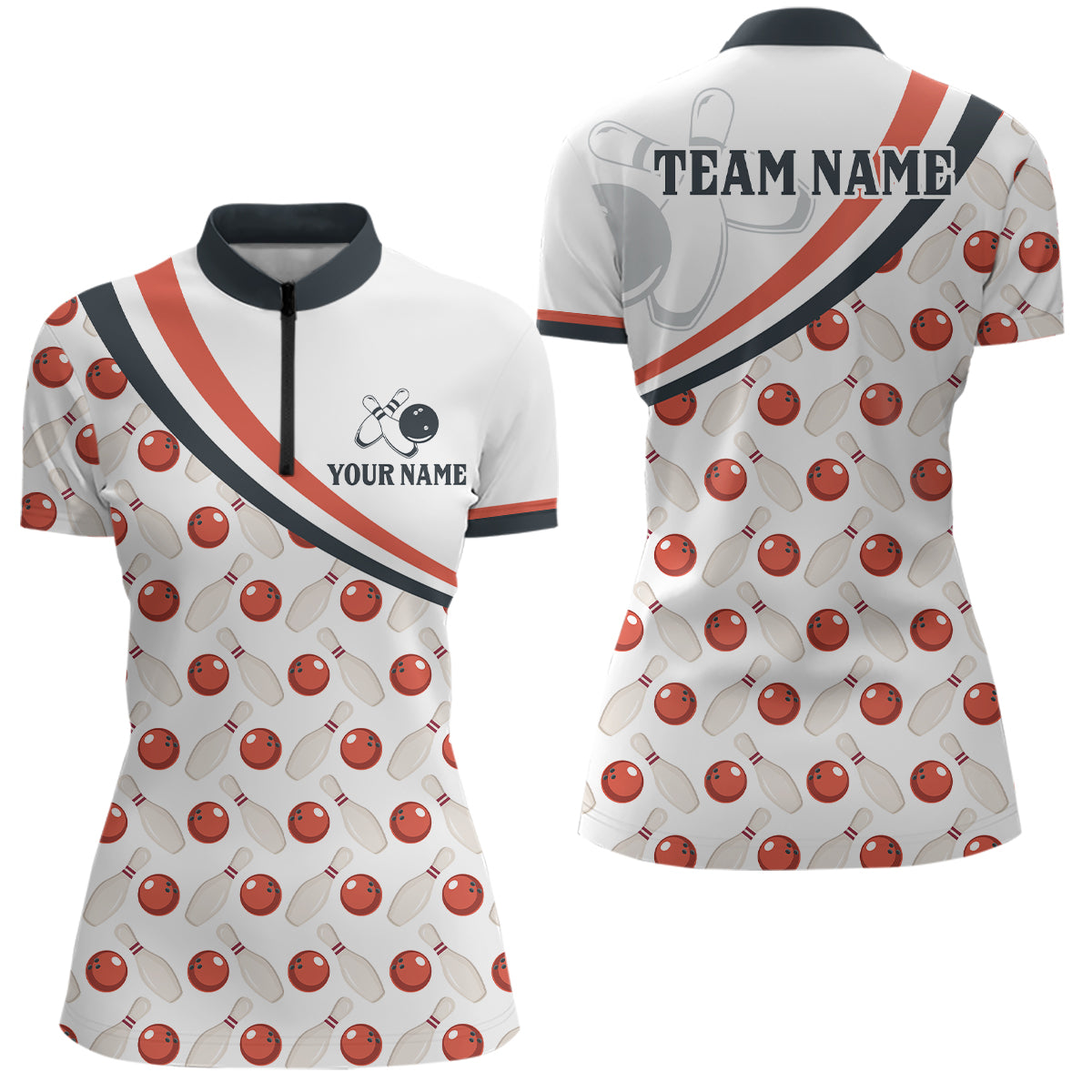 Personalized Bowling Quarter Zip Shirts For Women Custom Bowling Pattern Style Team Jersey 1/4 Zip Shirts YYD0029