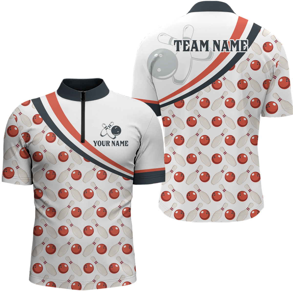 Personalized Bowling Quarter Zip Shirts For Men Custom Bowling Pattern Team Jersey 1/4 Zip Shirts YYD0029