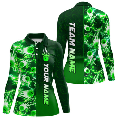 Bowling Shirt For Womens Custom Name Bowling Flame Lightning Team Jersey Shirt YYD0030