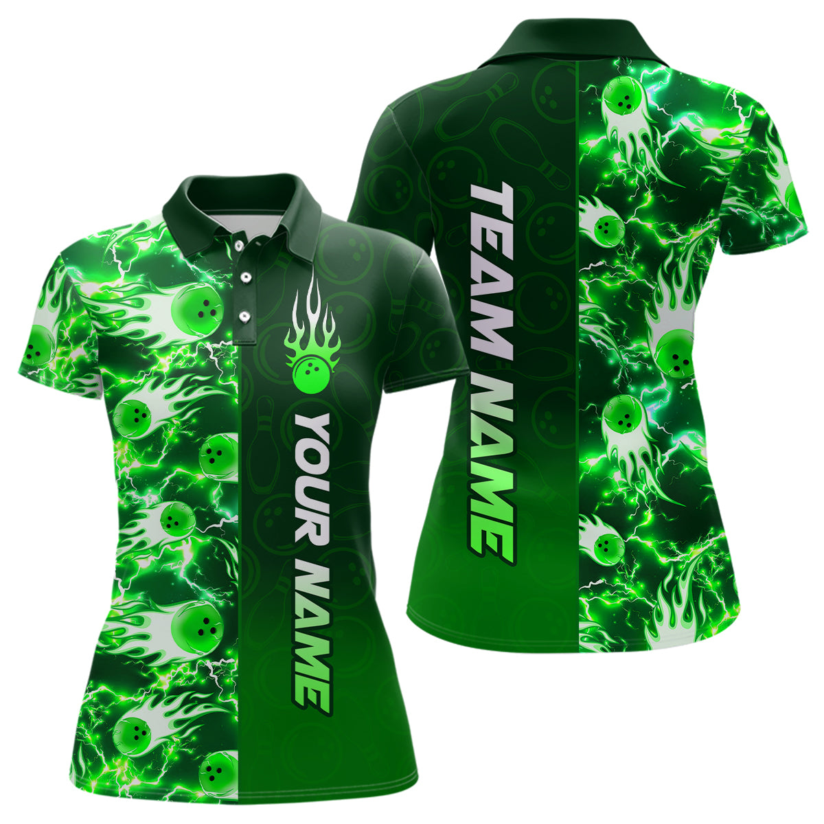 Bowling Shirt For Womens Custom Name Bowling Flame Lightning Team Jersey Shirt YYD0030
