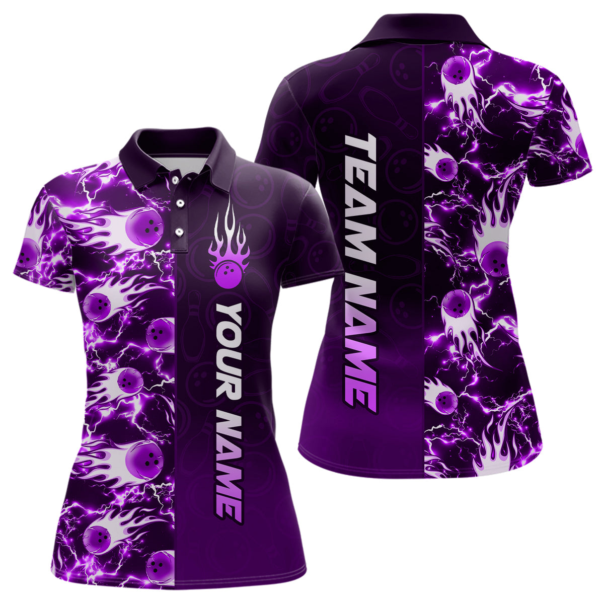 Bowling Shirt For Womens Custom Name Bowling Flame Lightning Team Jersey Shirt YYD0030