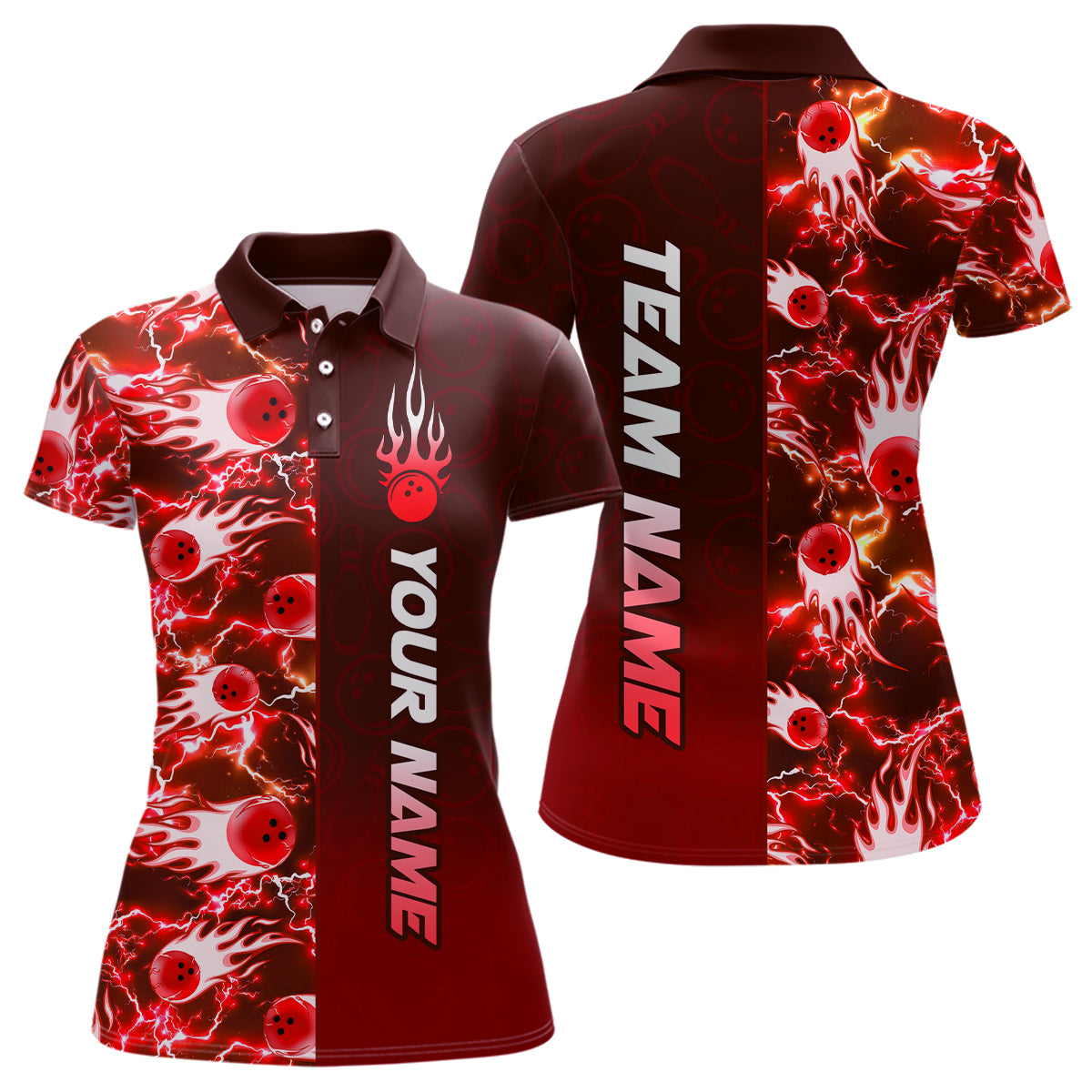Bowling Shirt For Womens Custom Name Bowling Flame Lightning Team Jersey Shirt YYD0030