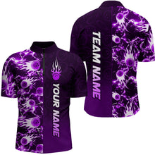 Load image into Gallery viewer, Bowling Quarter Zip Shirts For Men Custom Name Bowling Flame Lightning Team Jersey Shirt YYD0030