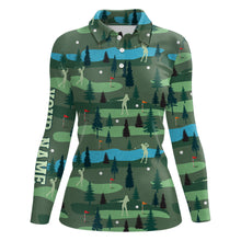 Load image into Gallery viewer, Golf Polo Shirts For Womens Custom Name, Golf Course Pattern Vintage Shirt Gifts YYD0031