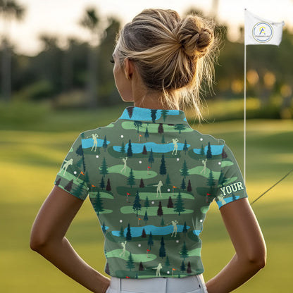 Golf Polo Shirts For Womens Custom Name, Golf Course Pattern Vintage Shirt Gifts YYD0031