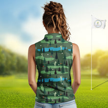 Load image into Gallery viewer, Golf Sleeveless Polo Shirts For Womens Custom Name, Golf Course Pattern Vintage Shirt Gifts YYD0031