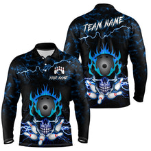 Load image into Gallery viewer, Blue Skull Fire Bowling Shirt For Mens Custom Name Bowling Team Jersey Shirt YYD0068