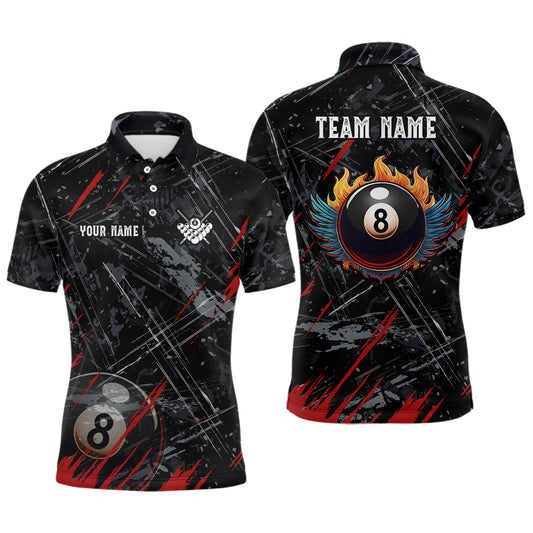 Grunge Ball 8 Billiard Polo Shirts For Men Custom Name Billiard Shirt YYD0071