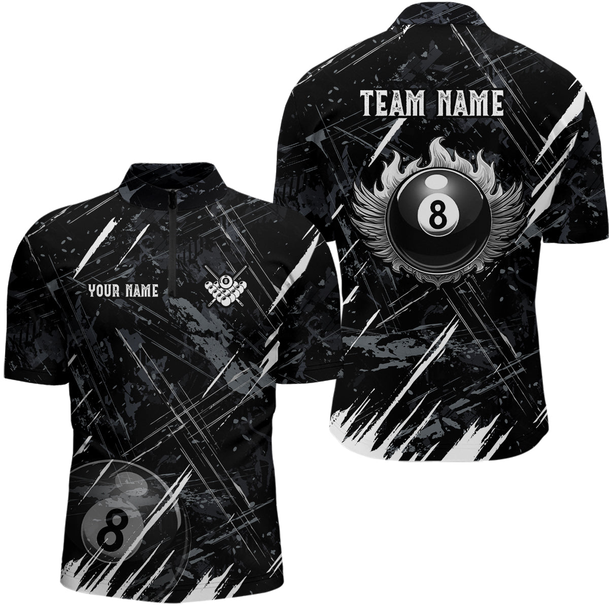 Grunge Ball 8 Billiard Billiard Men Quarter-Zip Shirts Custom Name Billiard Shirt YYD0071