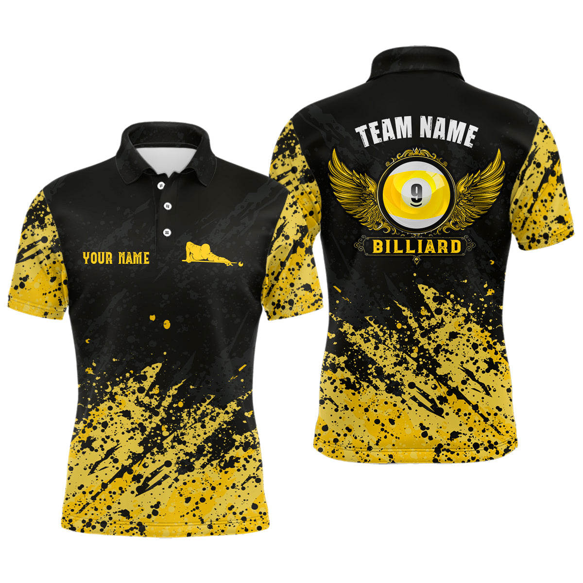Grunge Texture Ball 9 Billiard Polo Shirts For Men Custom Name, Billiard Shirt Design YYD0073