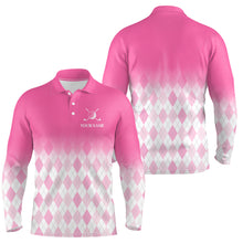 Load image into Gallery viewer, Argyle Pattern Golf Polo Shirts For Mens Custom Name, Golf Pattern Pink Shirt Gifts YYD0032