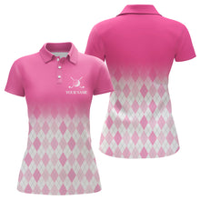 Load image into Gallery viewer, Argyle Pattern Golf Polo Shirts For Womens Custom Name, Golf Pattern Pink Shirt Gifts YYD0032