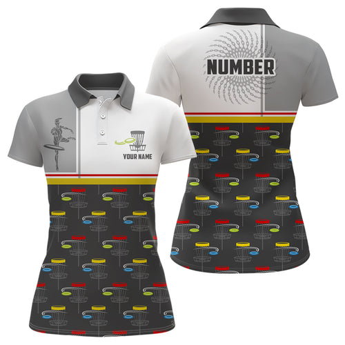 Disc Golf Basket Pattern Womens Disc Golf Polo Shirt Custom Name And Number Disc Golf Gifts For Woman YYD0035