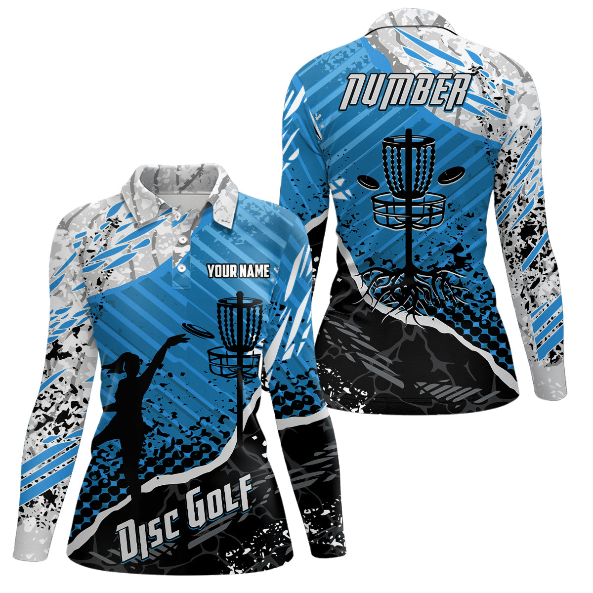 Disc Golf Abstract Grunge Womens Disc Golf Polo Shirt Custom Name And Number Disc Golf Gifts For Woman YYD0036