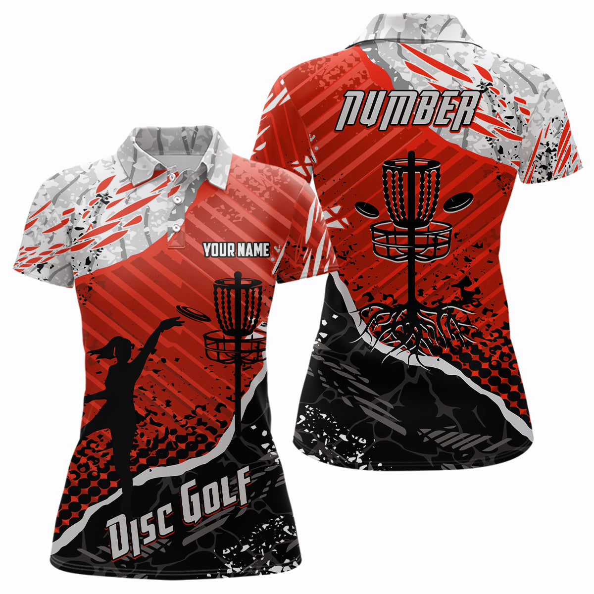 Disc Golf Abstract Grunge Womens Disc Golf Polo Shirt Custom Name And Number Disc Golf Gifts For Woman YYD0037