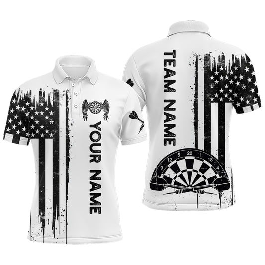 Darts American Flag Grunge Polo Shirt Custom Darts Shirts For Men Dart Jersey YYD0078 - Black White