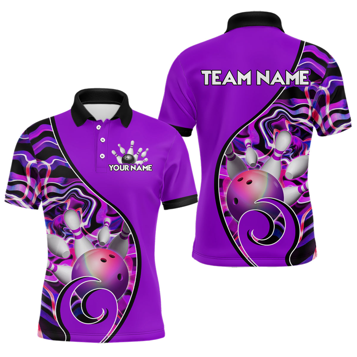 Custom Bowling Team Polo Shirts for Men - Personalized Abstract Colors Bowling Jersey YYD0080