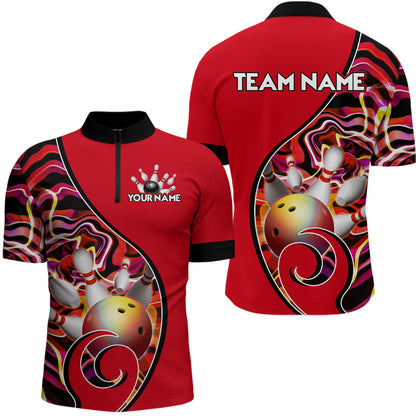 Custom Bowling Team Men Quarter-Zip Shirts - Personalized Abstractt Colors Bowling Jersey YYD0080