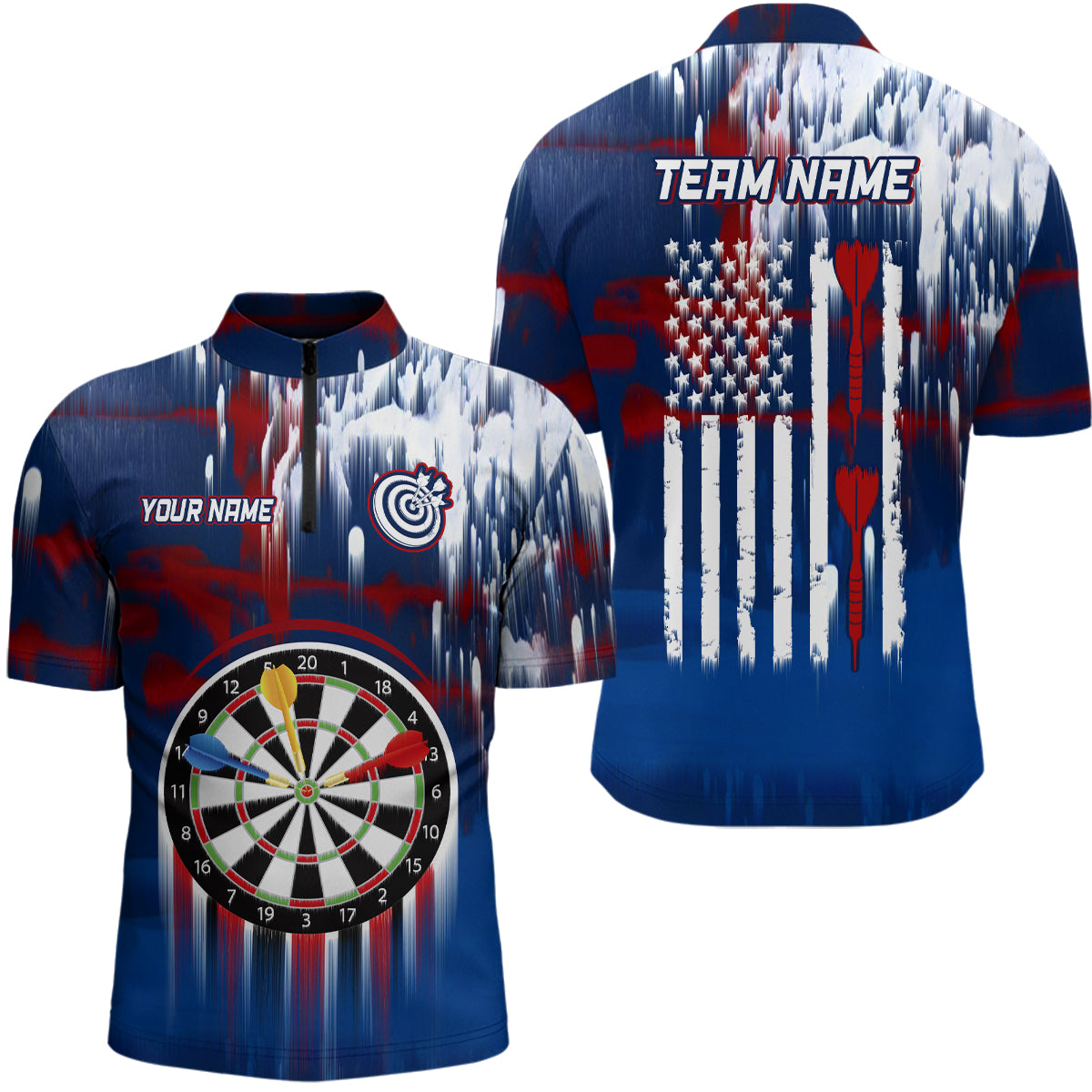 Dart American Blue Red Paint Dart Quarter-Zip Shirt Custom Patriotic Darts Shirt For Men Dart Jersey YYD0038
