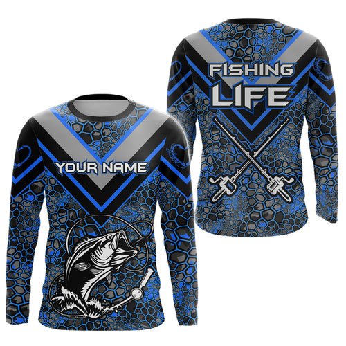 Personalized Bass Fishing Jerseys Shirts, Bass Fishing Camouflage Abstract Shirts Gift | Blue YYD0040