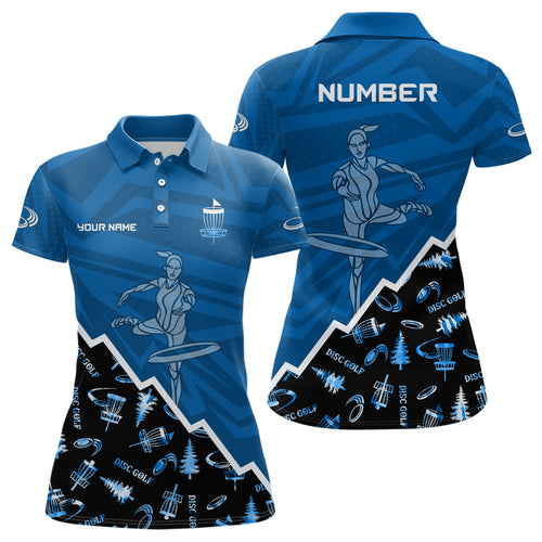 Pattern Color Womens Disc Golf Polo Shirt Custom Name & Number | Blue, Green, Grey YYD0045