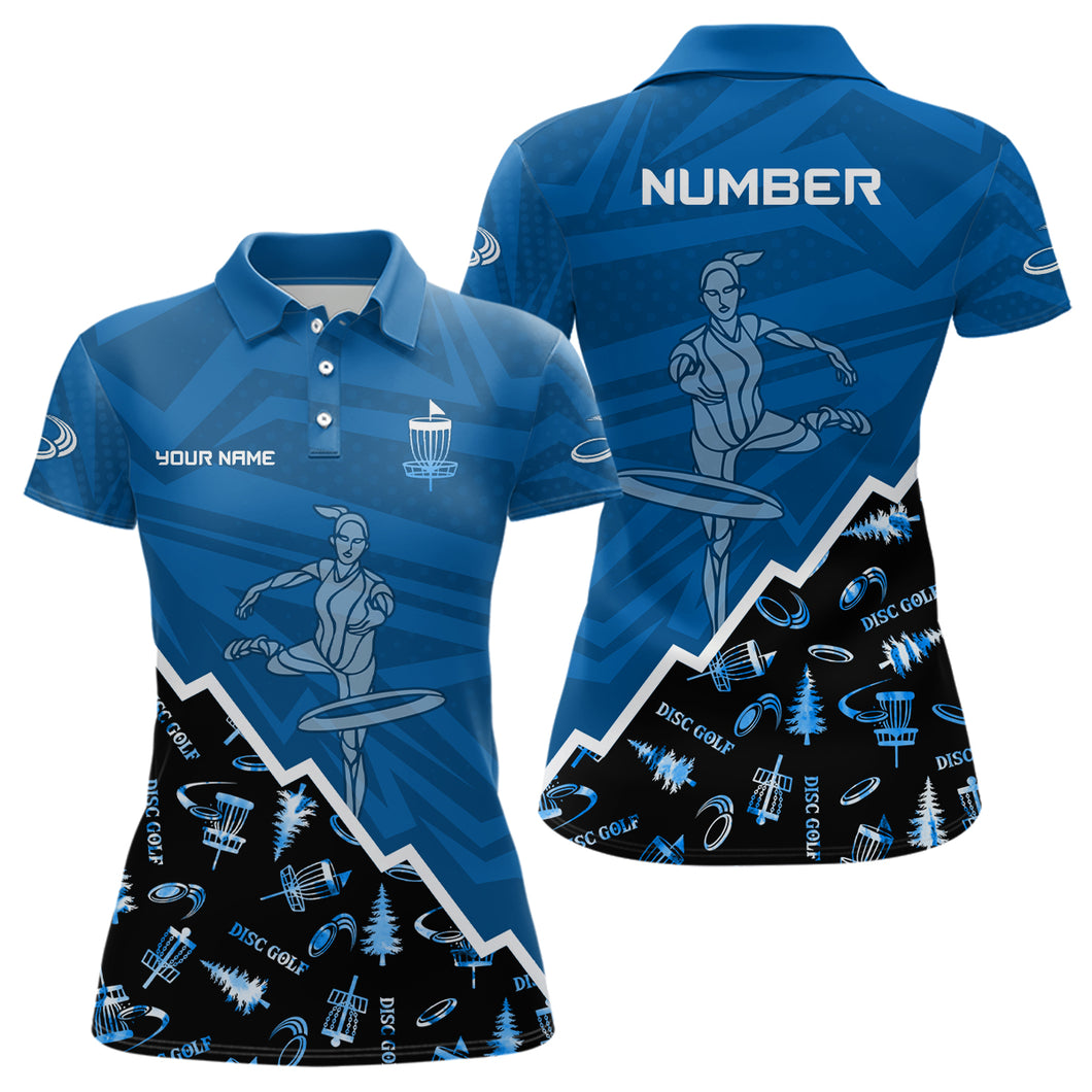 Pattern Color Womens Disc Golf Polo Shirt Custom Name & Number | Blue, Green, Grey YYD0045