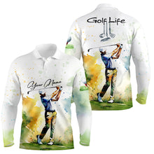Load image into Gallery viewer, Golf Player Man Watercolor Golf Polo Shirts For Mens Custom Name, Golfer Watercolor Shirt Gifts YYD0051