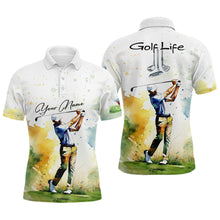 Load image into Gallery viewer, Golf Player Man Watercolor Golf Polo Shirts For Mens Custom Name, Golfer Watercolor Shirt Gifts YYD0051