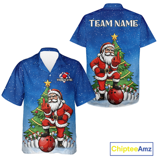 Custom Funny Santa Christmas Hawaiian Bowling Jersey Bowling Uniform Bowling Team Shirts HNT139