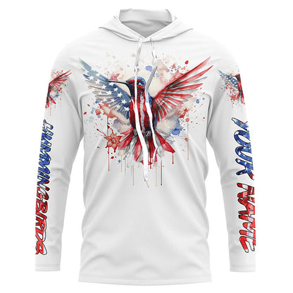 Hummingbirds with America flag watercolor effect shirt personalized gift for birdwatcher A15