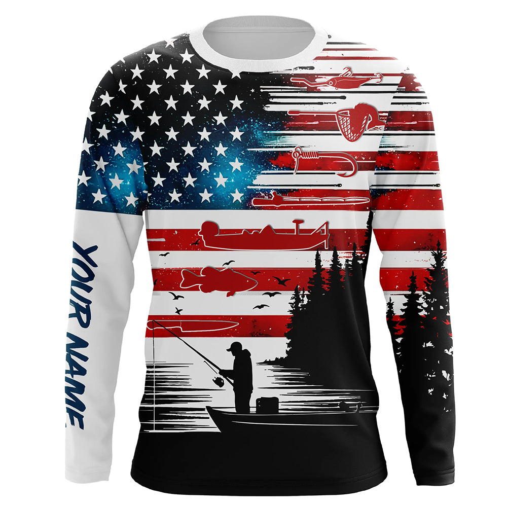 USA flag long sleeve fishing shirt UV protection personalized fishing shirt A71