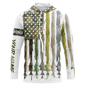 American flag with various types of Bass fish scales UV protection fishing shirt A20