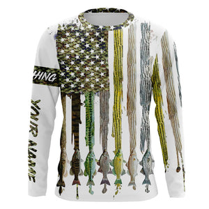 American flag with various types of Bass fish scales UV protection fishing shirt A20