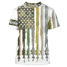 Load image into Gallery viewer, American flag with various types of Bass fish scales UV protection fishing shirt A20