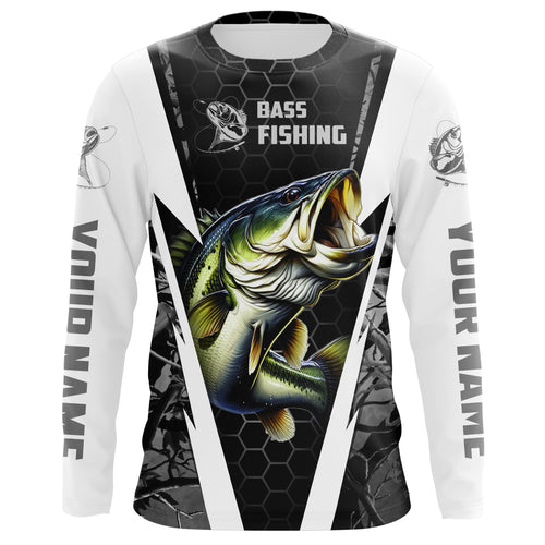 Personalized Bass Fishing jerseys, Bass Fishing Long Sleeve Fishing tournament shirts | gray camo IPHW3679