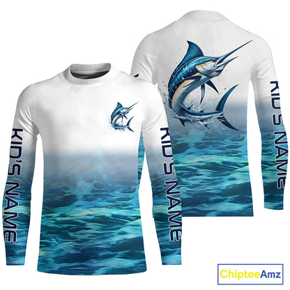 Marlin Fishing Custom Long Sleeve Performance Fishing Shirts, Marlin Saltwater Fishing Shirt IPHW6325