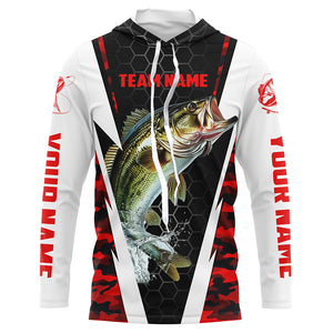 Custom Bass Fishing Jerseys For Fishing Team, Largemouth Bass Long Sleeve Fishing Shirts | Red IPHW4532