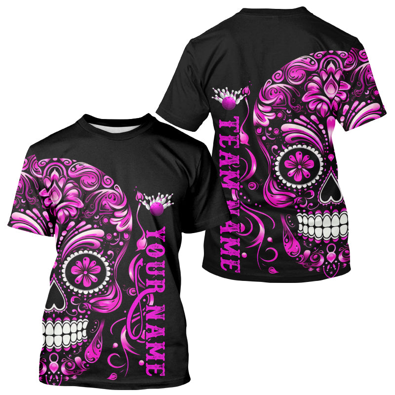 Pink Sugar Skull Tattoo Custom Bowling Men T-Shirts, Halloween Team Bowling Jerseys IPHW5244