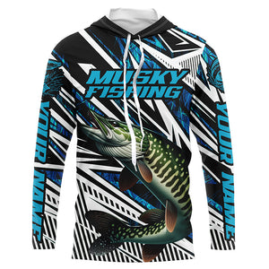 Musky Fishing Custom Long Sleeve Tournament Shirts, Blue Grass Camo Musky Fishing Jerseys IPHW6088