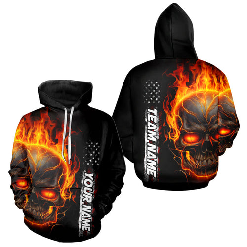 Flame Skull Custom Bowling Men And Women Hoodie Shirt,  Patriotic Bowling Team Jersey Halloween Outfit IPHW5275