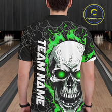 Load image into Gallery viewer, Personalized Skull Bowling Shirt For Men Custom Team&#39;S Name Flame Bowler Jerseys |  Green IPHW5008