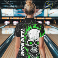 Load image into Gallery viewer, Personalized Skull Bowling Shirt For Women Custom Team&#39;S Name Flame Bowler Jerseys |  Green IPHW5008