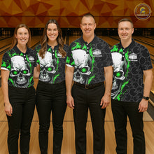 Load image into Gallery viewer, Personalized Skull Bowling Shirt For Men Custom Team&#39;S Name Flame Bowler Jerseys |  Green IPHW5008
